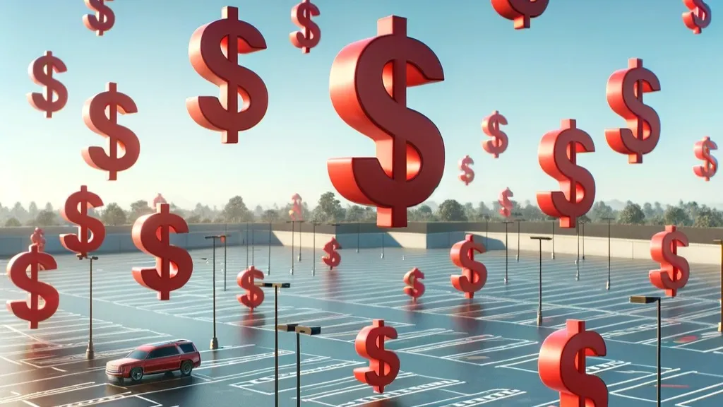 A parking lot full of dollar signs